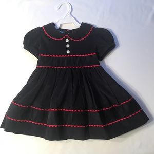 Bella Bliss Navy Corduroy Dress with Red Trim